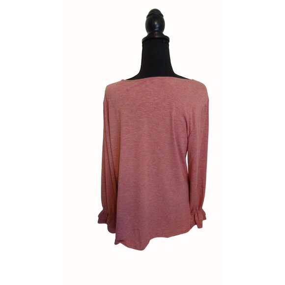 Farysays Women's Ruched V Neck Top Pink Long Sleeve with Ruffle Size XL - Picture 2 of 4